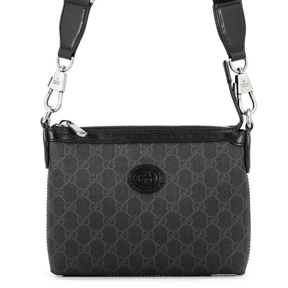 Gucci Shoulder Bag Interlocking G GG Supreme Leather 760021 GUCCI Handbag Black
